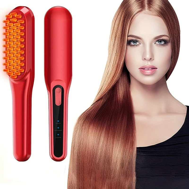 Home Use Electric Massage Comb, Red Blue Light Vibration Head Massager Hair Brush