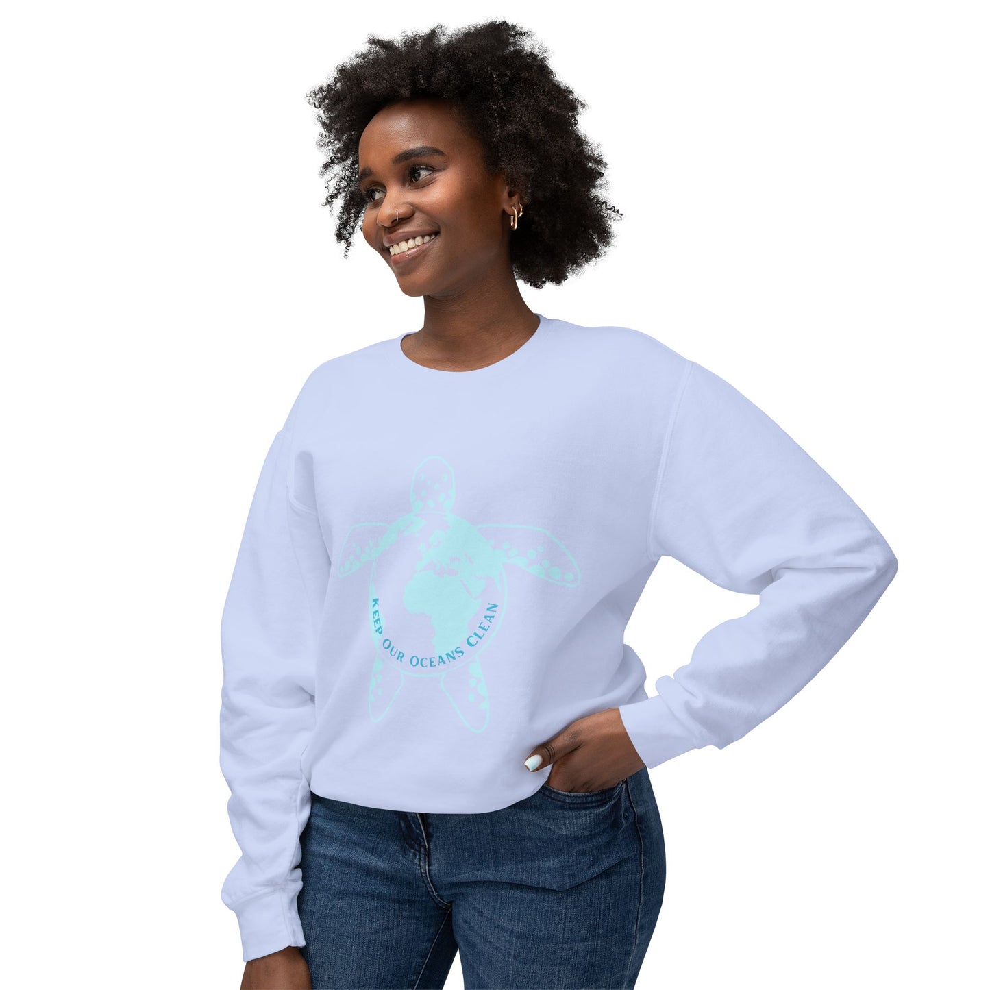 /Sea Turtle Sweatshirt/Comfy Beach Girl Sweatshirt/Marine Life Protection/Keep our Oceans Clean Lightweight Crewneck Sweatshirt/Cute Turtle World