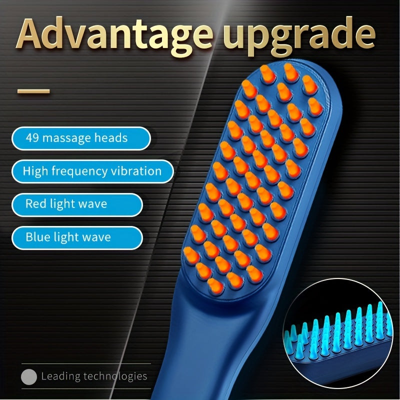 Home Use Electric Massage Comb, Red Blue Light Vibration Head Massager Hair Brush