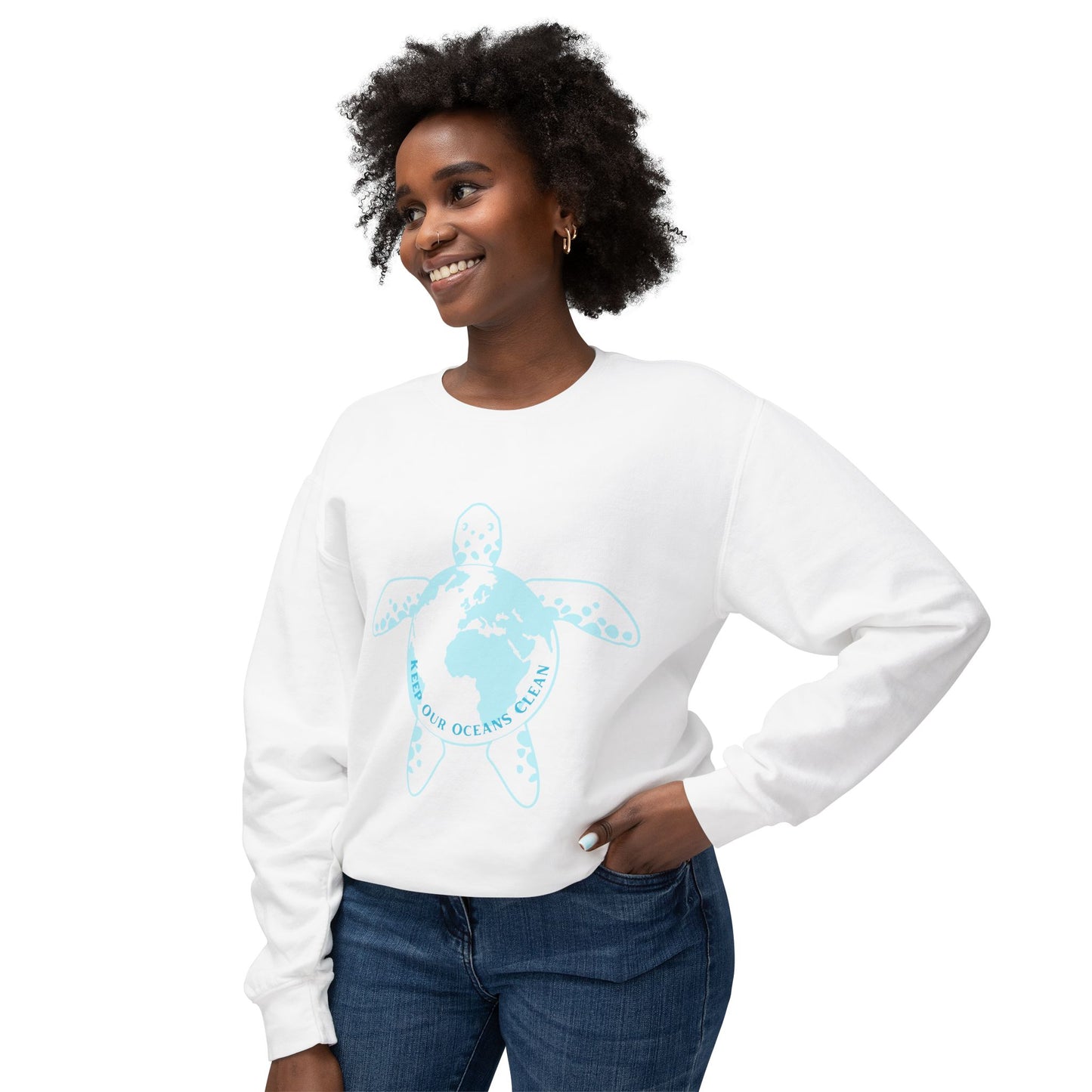 /Sea Turtle Sweatshirt/Comfy Beach Girl Sweatshirt/Marine Life Protection/Keep our Oceans Clean Lightweight Crewneck Sweatshirt/Cute Turtle World