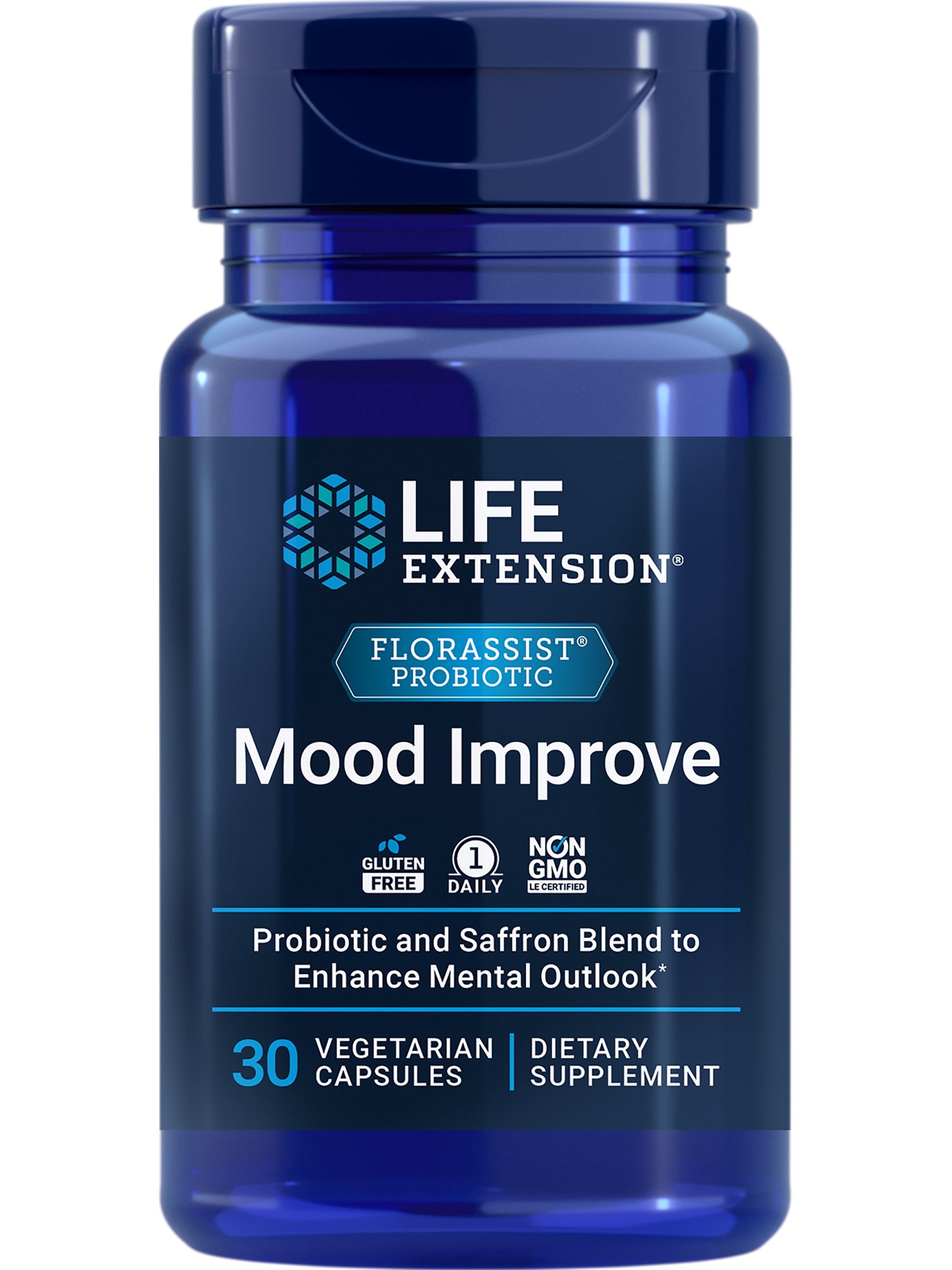 FLORASSIST® Mood Improve Probiotic and Saffron Blend - Supports Mood and Mental Outlook - Gluten-Free, Non-GMO - 30 Vegetarian Capsules